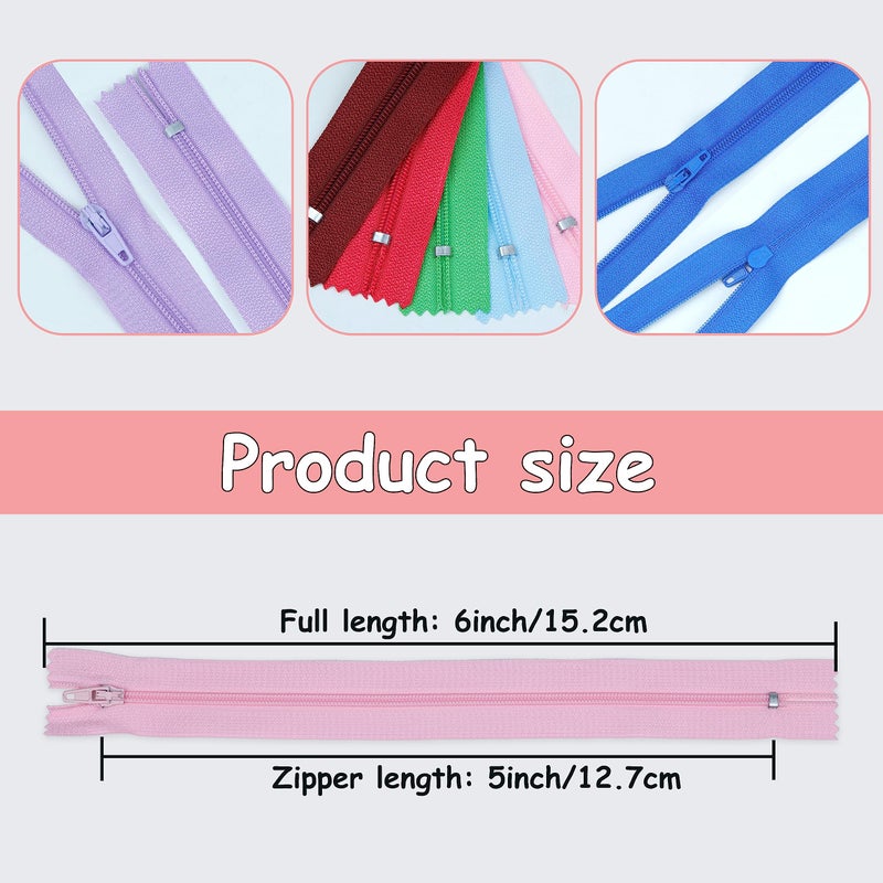 YAKA 60 Pack of 5 Inches Mix Nylon Coil Zippers Bulk - Supplies Zippers for Tailor Sewing Crafts (20 Color) - Image 2
